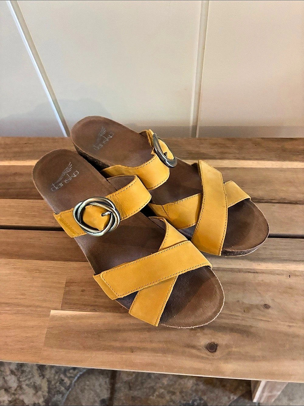 Dansko Susie Wedge Sandal Leather Wedges Yellow & Brown EU 38